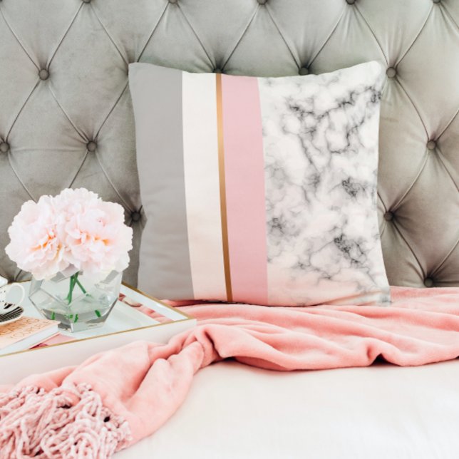 Elegant White Marble Grått Rosa Guld Trendig Girly Kudde (Skapare uppladdad)