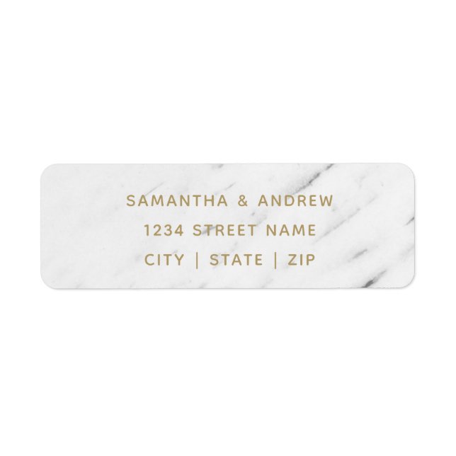 Elegant White Marble & Guld Bröllop Returadress Returadress Etikett (Framsidan)