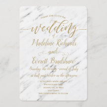 Elegant White Marble & Guld bröllopsinbjudan