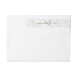 Elegant White Marble & Guld Modern Bröllop Etikettband