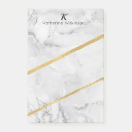 Elegant White Marble Guld Monogram Post-it Block