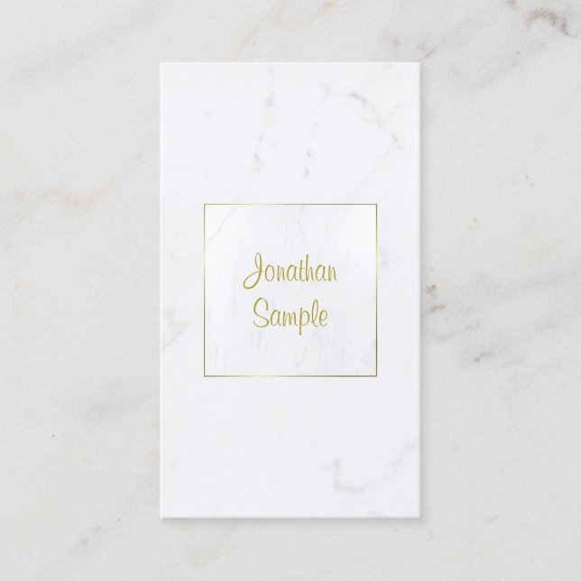 Elegant White Marble Guld skript Luxurious Plain Visitkort (Framsida)