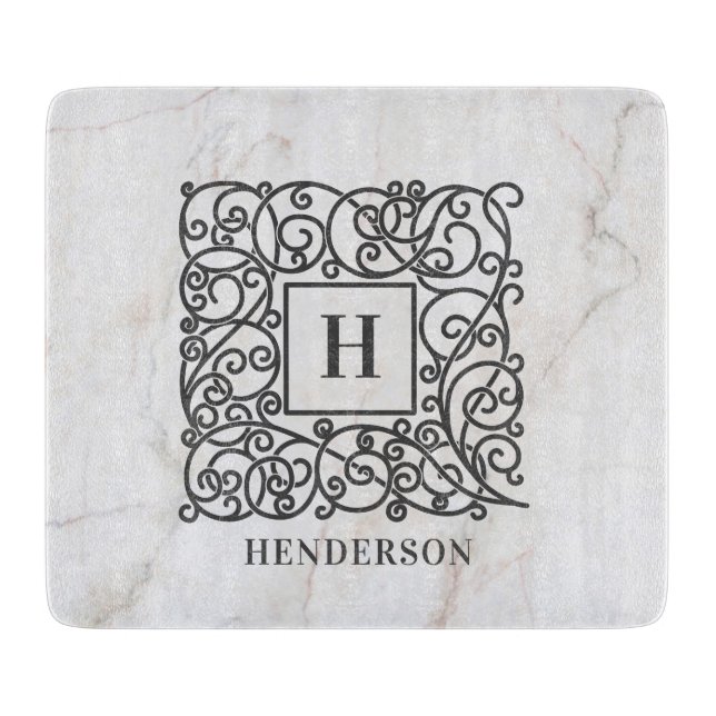 Elegant White Marble Monogram Family Namn (Framsidan)