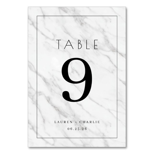 Elegant White Marble Number Card Bordsnummer (Framsidan)