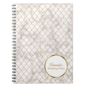 Elegant White Marble och Guld Quatrefoil Bröllop Anteckningsbok