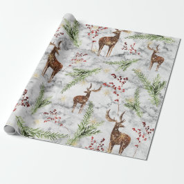 Elegant White Marble Reindeer Berries jul Presentpapper