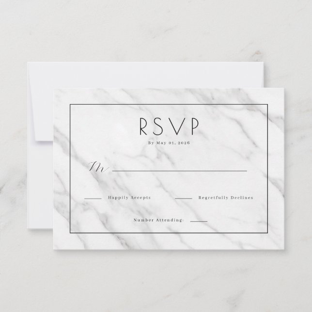 Elegant White Marble RSVP OSA Kort (Framsida)