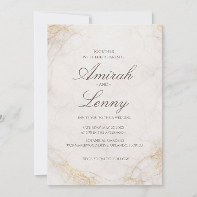 Elegant White Marble Wedding Invitation Background Inbjudningar (Framsida)