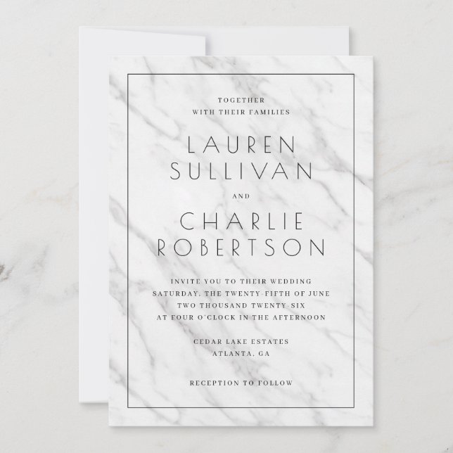 Elegant White Marble Wedding Invitation Inbjudningar (Framsida)