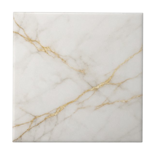 Elegant White Marble with Gold Veins Ceramic Tile Kakelplatta (Framsidan)