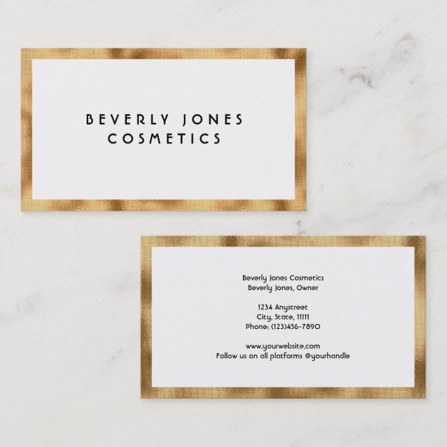 Elegant White med Faux Gold Foil Affärskort Rabattkort (Fram/baksida)
