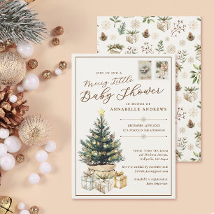Elegant White Merry Little jul Baby Shower Inbjudningar