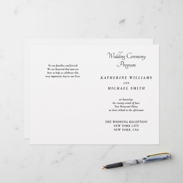 Elegant White Minimal Wedding Programs (Fram/Back In Situ)