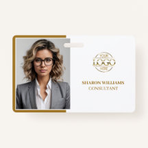 Elegant White Minimalist Company Employee Photo ID