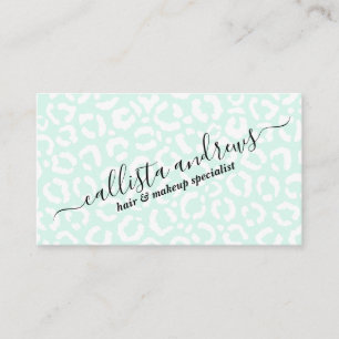 Elegant White Mint Leopard Cheetah Animal Print Visitkort