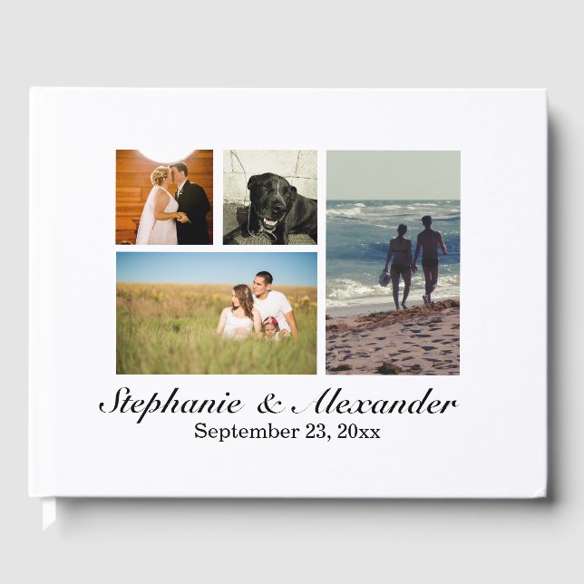 Elegant White Modern 4 Photo Bröllop eller Event Gästböcker (Framsida)