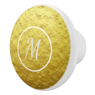 Elegant White Monogram på Guld-bakgrunden Knopp