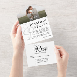 Elegant White Monogram Photo Overlay Bröllop