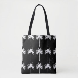 Elegant White Monogram Tropical Handflatan Träd Tygkasse