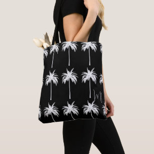 Elegant White Monogram Tropical Handflatan Träd Tygkasse
