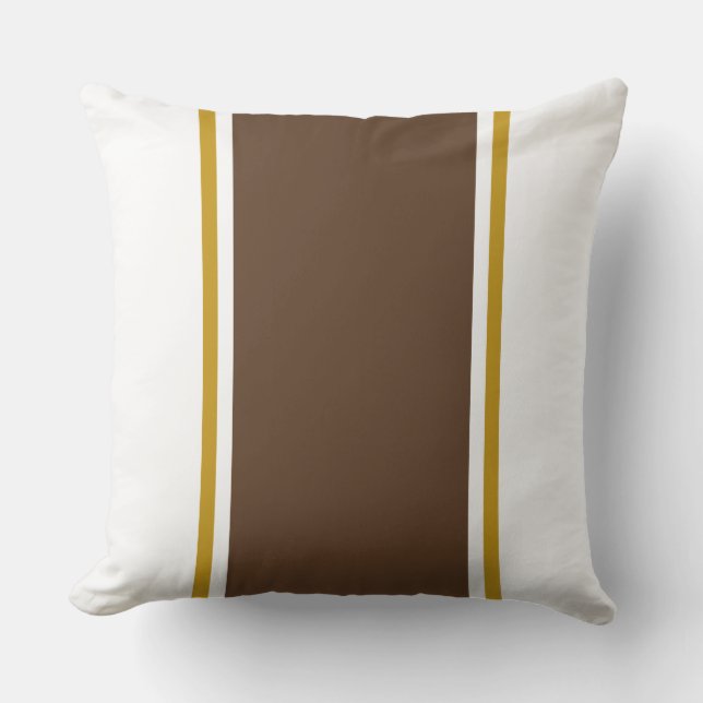 Elegant White Mörk Cocoa Brown Tävla Rand Kudde (Framsida)