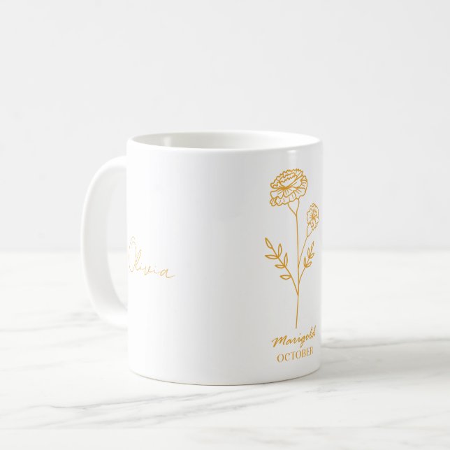 Elegant White Mugg med Orange Marigold Flower (Framsida vänster)