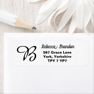 Elegant White Namn Monogram Anpassningsbar Returad Returadress Etikett