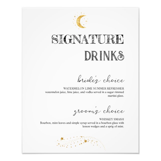 Elegant White Namnteckning Drinks Bröllop Pub Post Fototryck (Framsidan)
