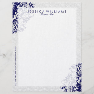 Elegant White & Navy Blue Blommigt Snöre Brevhuvud