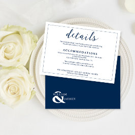 Elegant White & Navy Blue Gräns Script Bröllop Tilläggskort