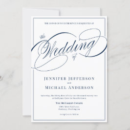 Elegant White Navy Classic Calligraphy Bröllop Inbjudningar