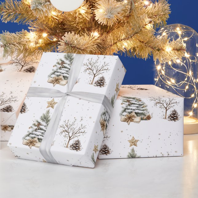 Elegant White New Year Frosted Tree pine Presentpapper (Helgdagar)