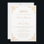 Elegant White Nikah Islamic Muslim Bröllop Inbjudningar<br><div class="desc">Elegant White and Faux Guld Islamic Muslim Nikah bröllopsinbjudan. Luxurgoudy roman och lucia-skript typsnitt. Det finns en snabb dekoration i ram hörn. Du kan anpassa färg på detta inbjudningskort och även färg och typ av typsnitt genom att använda Zazzles snabbmeny för använda. Du kan redigera namn, datum, adress och resten...</div>