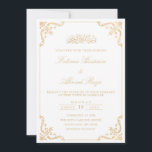 Elegant White Nikah Islamic Muslim Bröllop Inbjudningar<br><div class="desc">Elegant White and Faux Guld Islamic Muslim Nikah bröllopsinbjudan. Luxurgoudy roman och lucia-skript typsnitt. Det finns en snabb dekoration i ram hörn. Du kan anpassa färg på detta inbjudningskort och även färg och typ av typsnitt genom att använda Zazzles snabbmeny för använda. Du kan redigera namn, datum, adress och resten...</div>