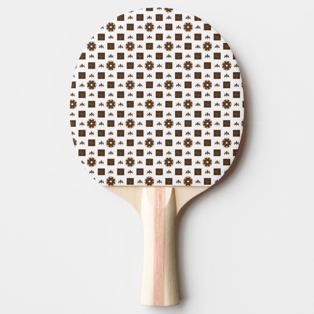 Elegant White och Brown Checkated Mönster Pingisracket (Framsidan)