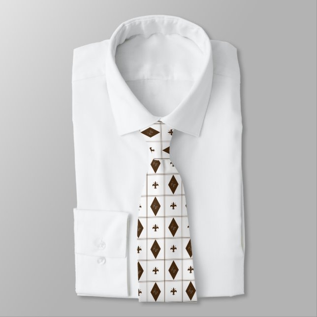 Elegant White och Brown Diamond Mönster Slips (Bunden)