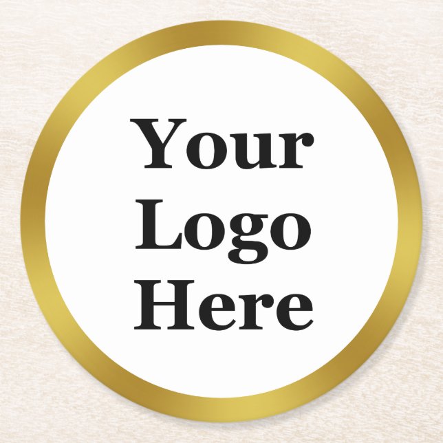 Elegant White och Faux Guld Din Logotyp här Underlägg Papper Rund (Framsidan)
