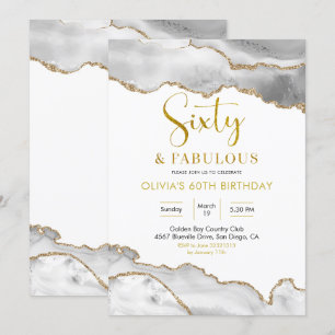 Elegant White och Guld 60 och Fabulous Inbjudningar