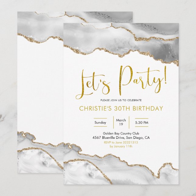 Elegant White och Guld Agate Låt oss inbjudan till (Fram/baksida)