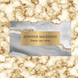 Elegant White och Guld Agate Luxury Visitkort