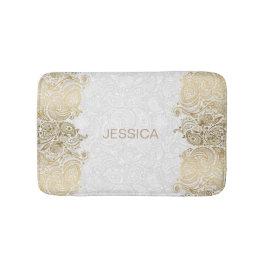 Elegant White och Guld Blommigt Paisley Snöre Badrumsmatta