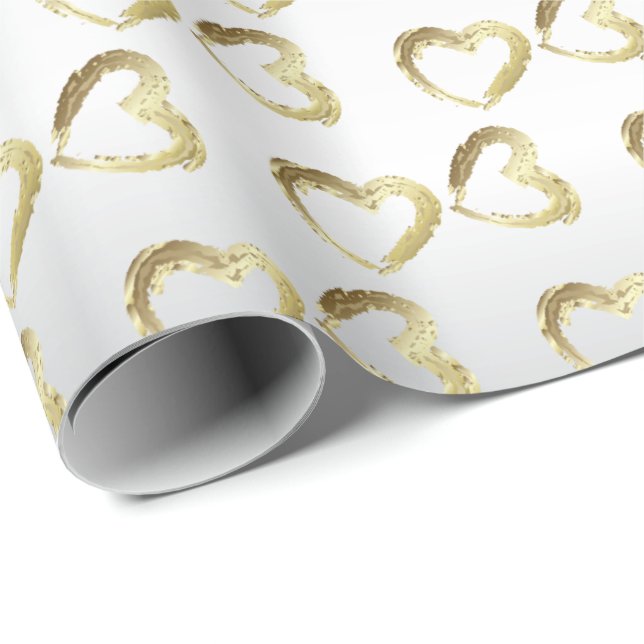 Elegant White och Guld Bröllop Hearts Presentpapper (Rullad Hörn)