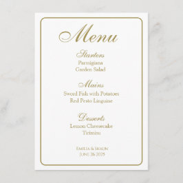 Elegant White och Guld Bröllop Menus Meny