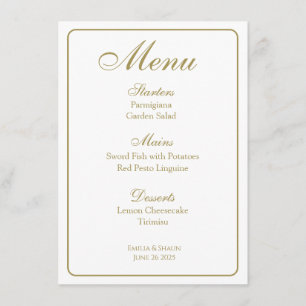 Elegant White och Guld Bröllop Menus Meny