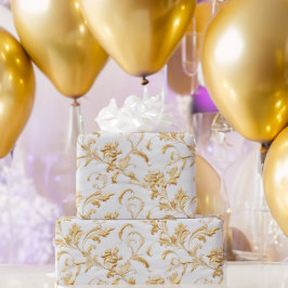 Elegant White och Guld Damask Gift Presentpapper