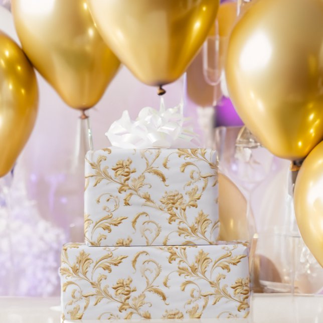 Elegant White och Guld Damask Gift Presentpapper (Skapare uppladdad)