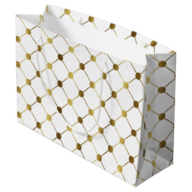 Elegant White och Guld Dot Grid (Baksidan Vinklad)