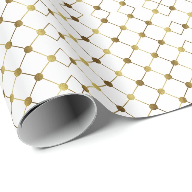 Elegant White och Guld Dot Grid Presentpapper (Rullad Hörn)