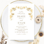 Elegant White och Guld Enchanting Bröllop Inbjudningar<br><div class="desc">Önska dina gäster med den här eleganten, vit och guld bröllopsinbjudan med vackra bra hand plockade-fingerade botaniska trädgårdar i gyllene nyanser. Möjlighet att ändra och anpassa alla textavsnitt till kostym efter dina behov. Lätt att fylla i mallen. Enkel perfekt, elegant och förfinad design för ett speciellt tillfälle! Om det behövs...</div>