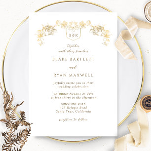 Elegant White och Guld Enchanting Monogram Bröllop Inbjudningar
